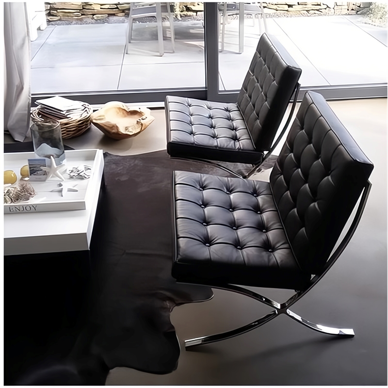Afuera Living 30-Inch Black Genuine Leather Button-Tufted Accent Chair