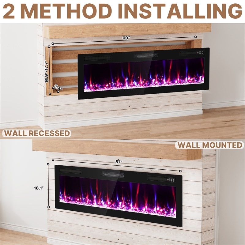 Afuera Living 60-Inch WiFi-Enabled Recessed Electric Fireplace in Black