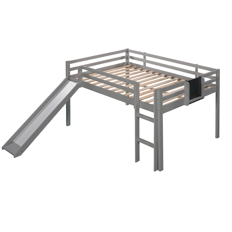 Afuera Living Gray Full Loft Bed with Slide & Stairs & Chalkboard