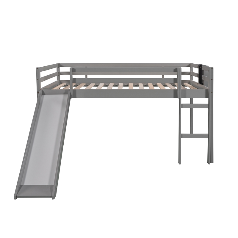 Afuera Living Gray Full Loft Bed with Slide & Stairs & Chalkboard