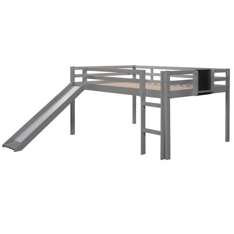 Afuera Living Gray Full Loft Bed with Slide & Stairs & Chalkboard