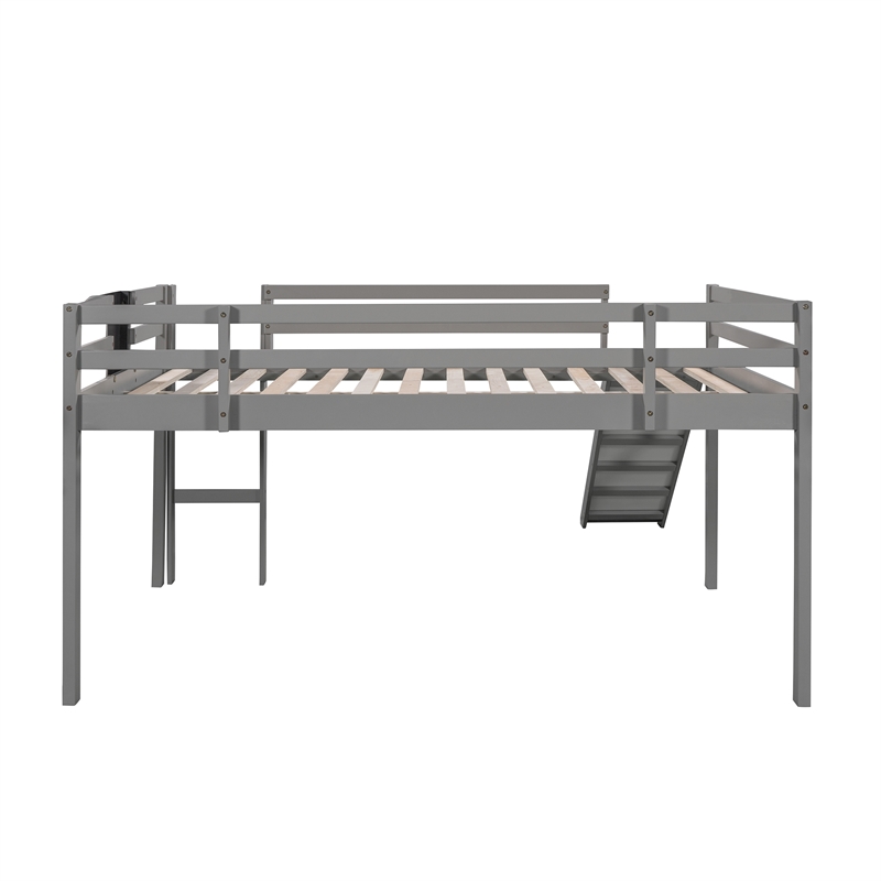 Afuera Living Gray Full Loft Bed with Slide & Stairs & Chalkboard