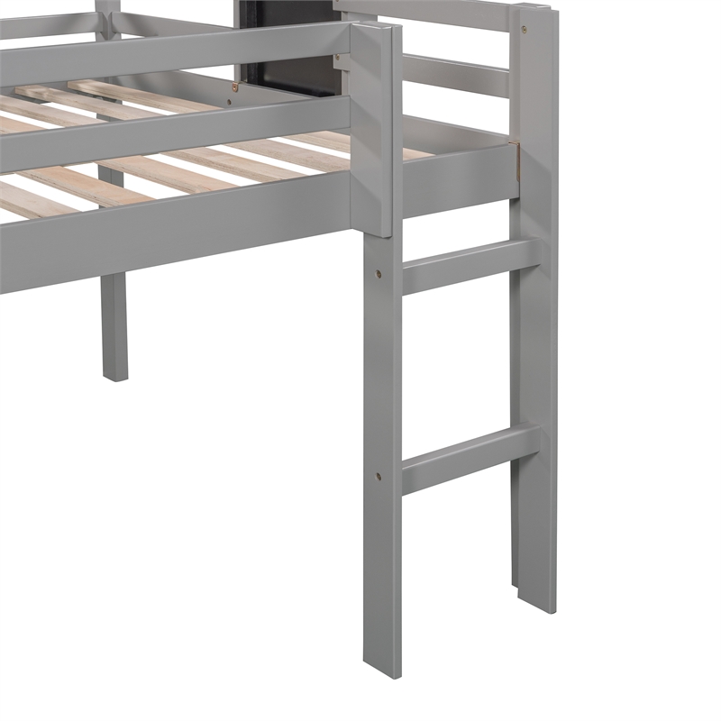 Afuera Living Gray Full Loft Bed with Slide & Stairs & Chalkboard