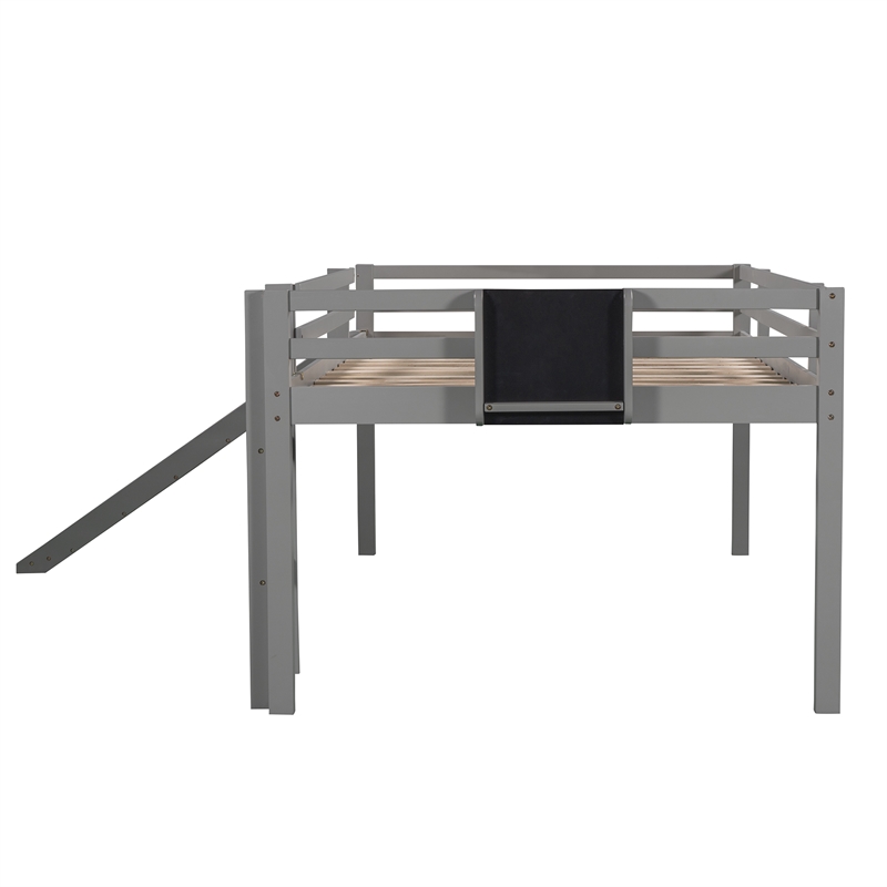 Afuera Living Gray Full Loft Bed with Slide & Stairs & Chalkboard