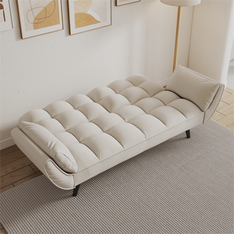 Afuera Living Beige Velvet Convertible Sofa Bed for Small Spaces