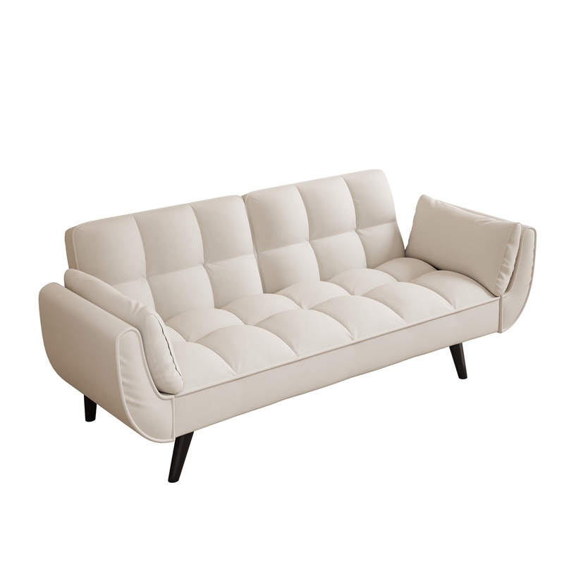 Afuera Living Beige Velvet Convertible Sofa Bed for Small Spaces