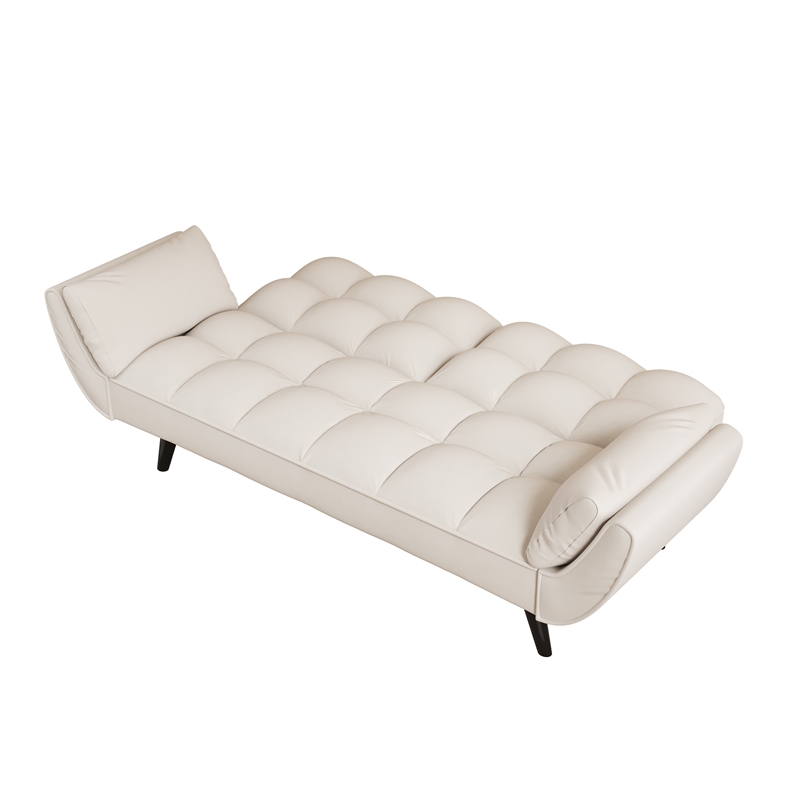 Afuera Living Beige Velvet Convertible Sofa Bed for Small Spaces