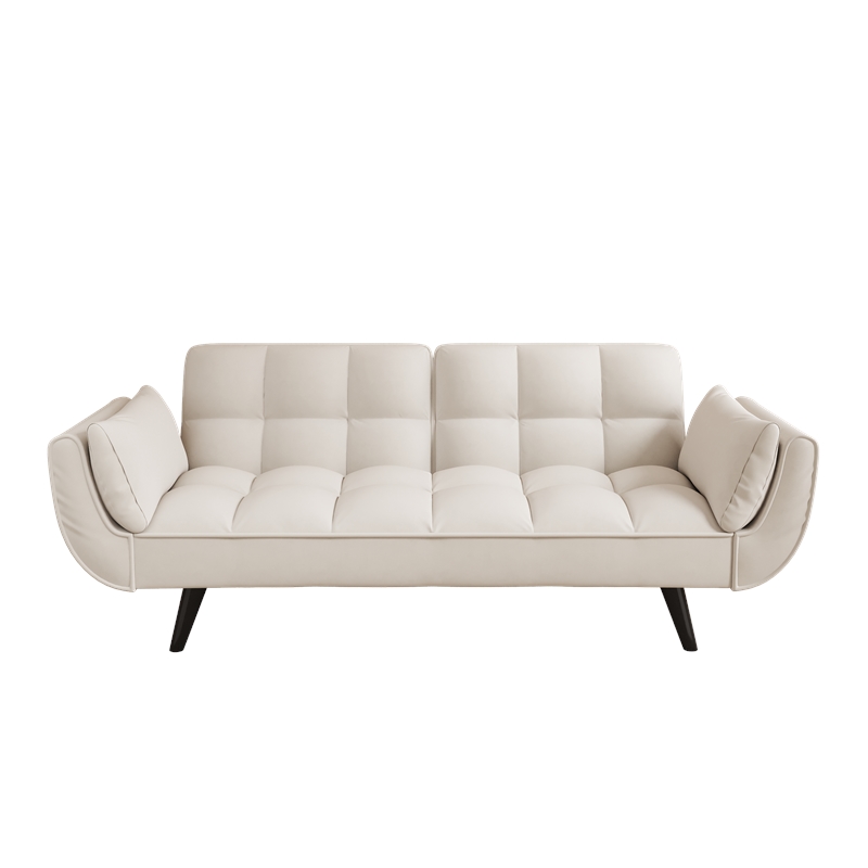 Afuera Living Beige Velvet Convertible Sofa Bed for Small Spaces