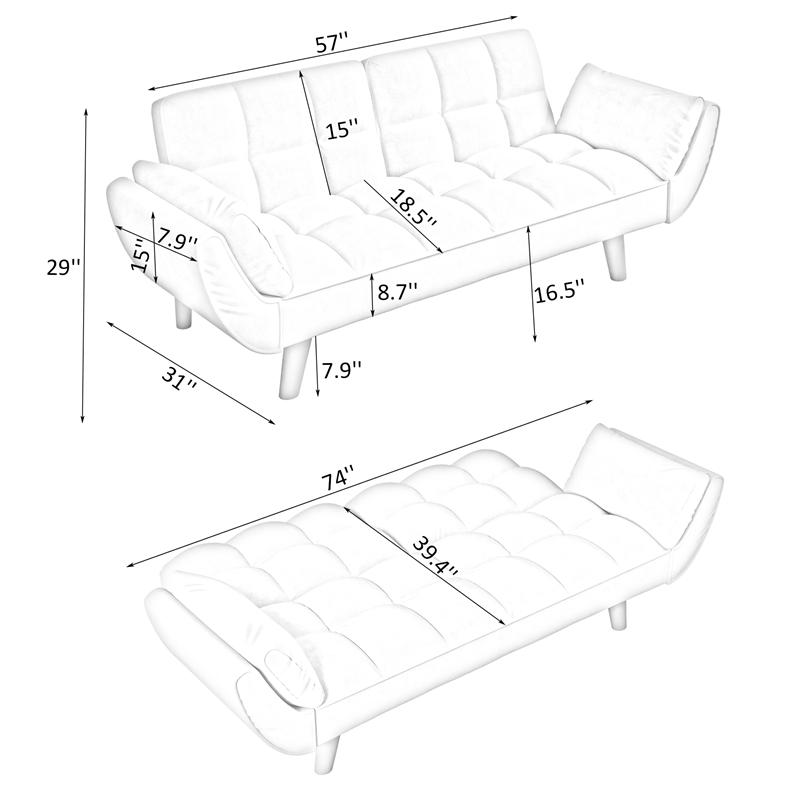 Afuera Living Beige Velvet Convertible Sofa Bed for Small Spaces