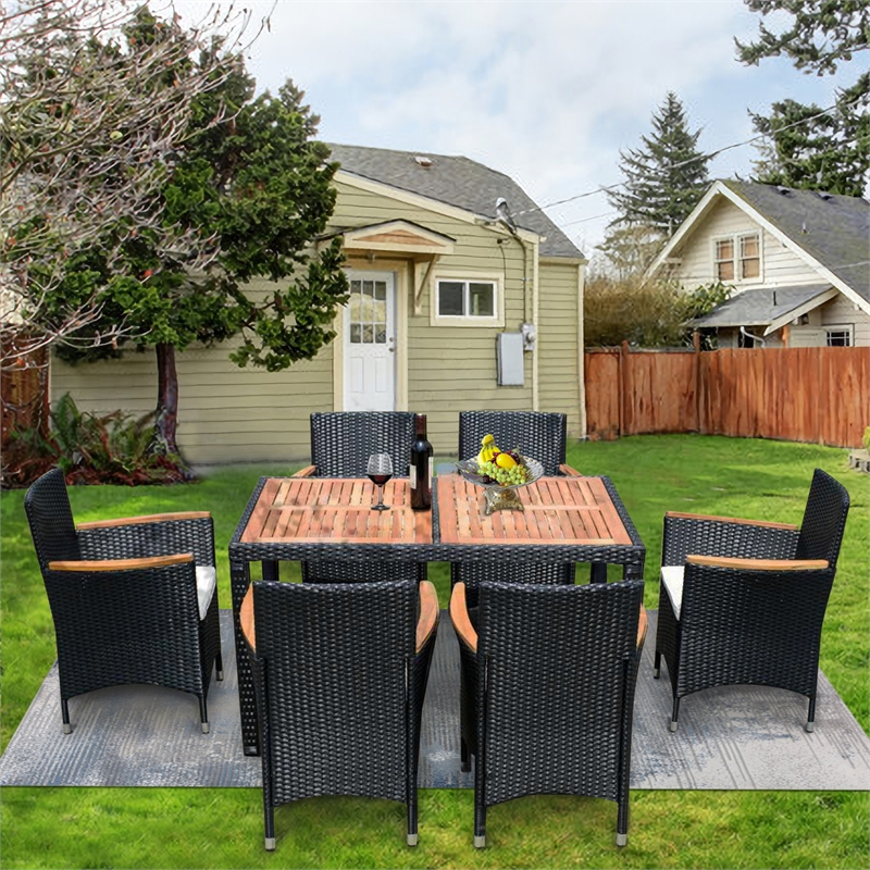 Afuera Living 7-Piece Outdoor Wicker Dining Set with Acacia Wood Table