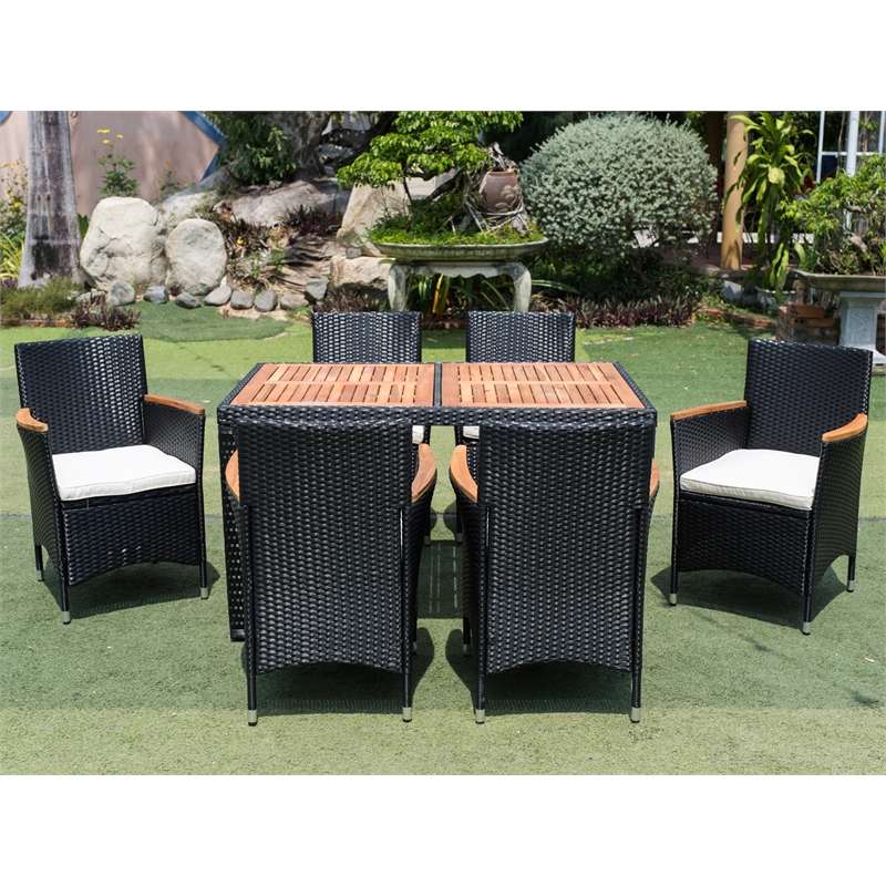Afuera Living 7-Piece Outdoor Wicker Dining Set with Acacia Wood Table