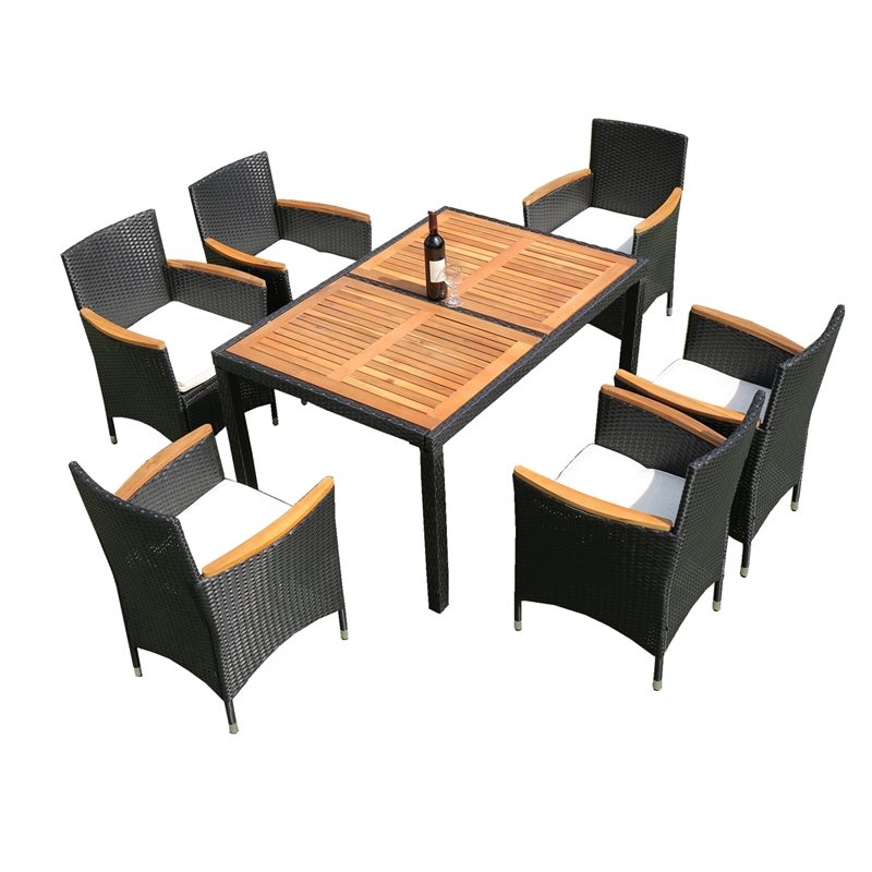 Afuera Living 7-Piece Outdoor Wicker Dining Set with Acacia Wood Table
