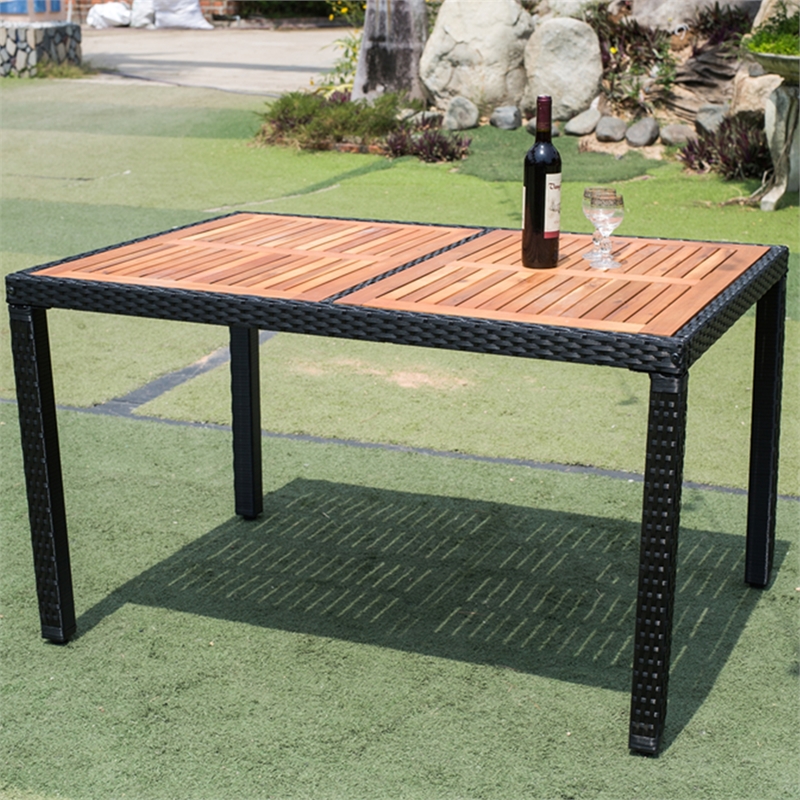 Afuera Living 7-Piece Outdoor Wicker Dining Set with Acacia Wood Table