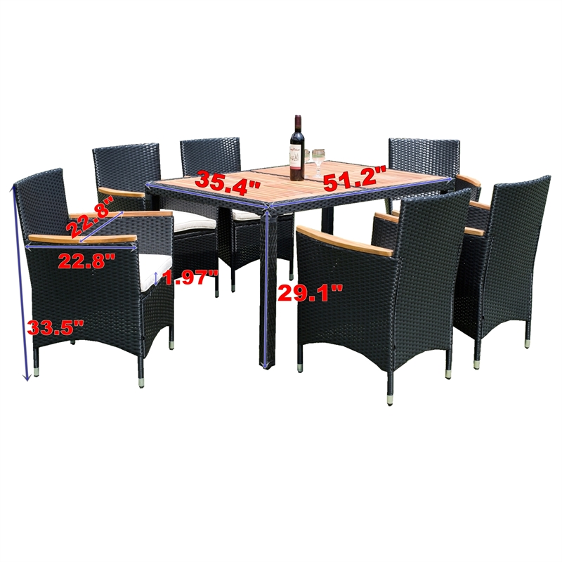Afuera Living 7-Piece Outdoor Wicker Dining Set with Acacia Wood Table