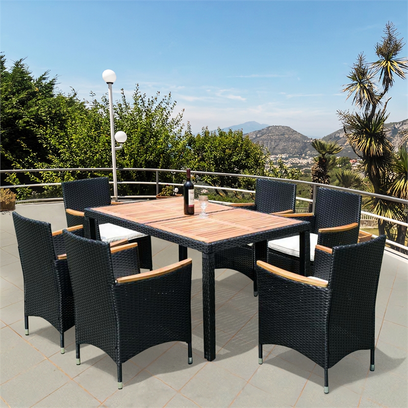 Afuera Living 7-Piece Outdoor Wicker Dining Set with Acacia Wood Table