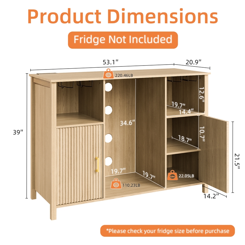 Afuera Living 53-Inch Medium Wood Coffee Bar Cabinet with Mini Fridge Space
