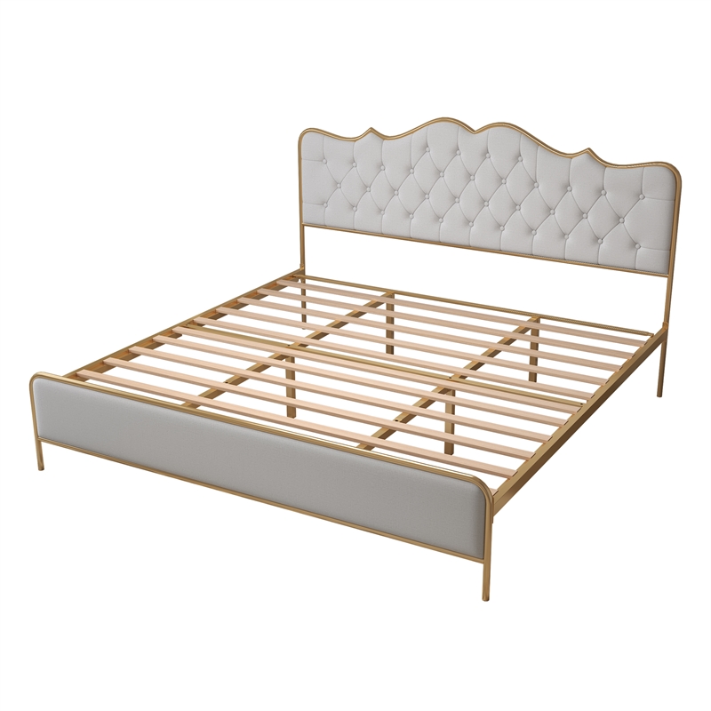 Afuera Living King Size Upholstered Platform Bed Frame in Light Gray
