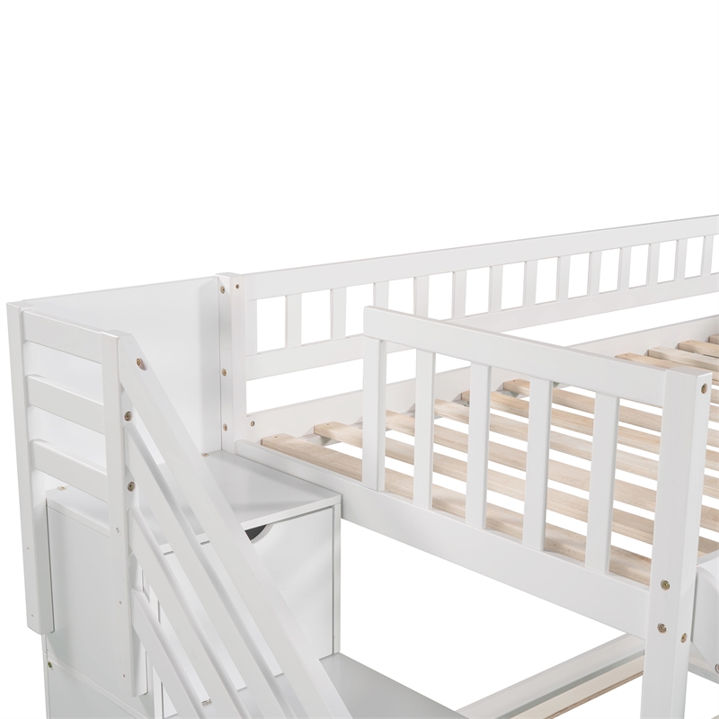 Afuera Living Twin-Over-Twin Stairway Bunk Bed with Slide and 2 Drawers