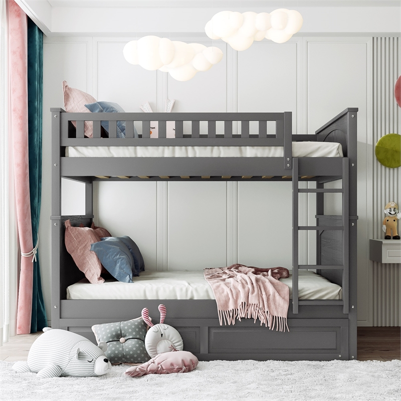 Afuera Living Full-Over-Full Bunk Bed with Twin Trundle in Brushed Gray