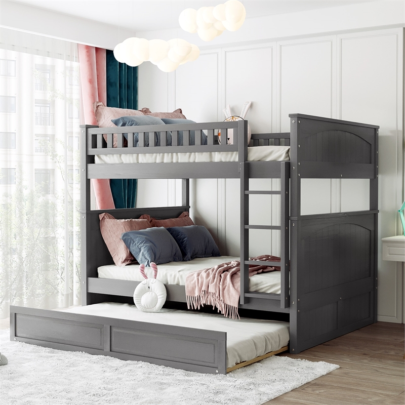 Afuera Living Full-Over-Full Bunk Bed with Twin Trundle in Brushed Gray