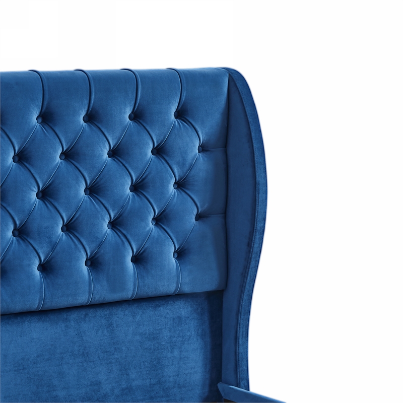 Afuera Living Velvet Chesterfield Wingback Bed with Tufted Headboard