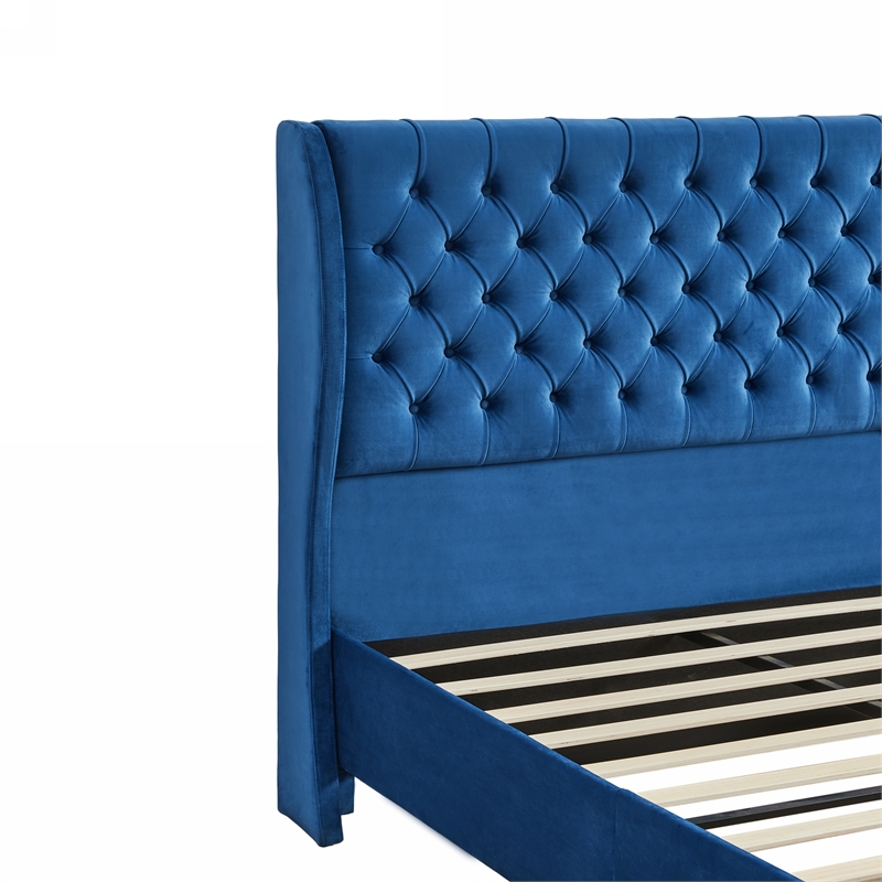Afuera Living Velvet Chesterfield Wingback Bed with Tufted Headboard