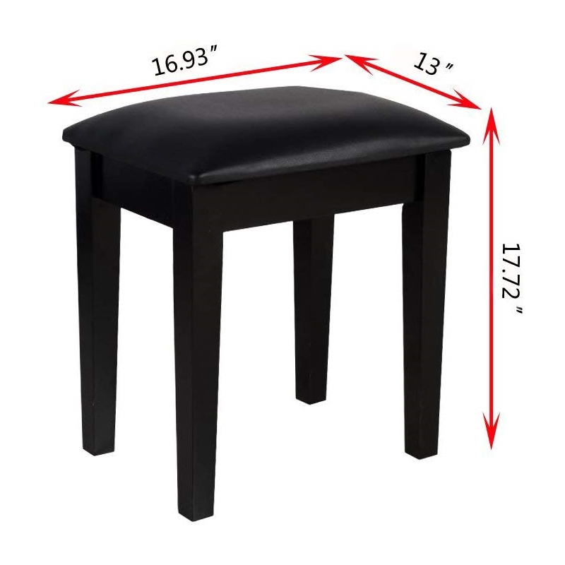 Afuera Living 18-Inch Black Vanity Stool with Flannel Cushion
