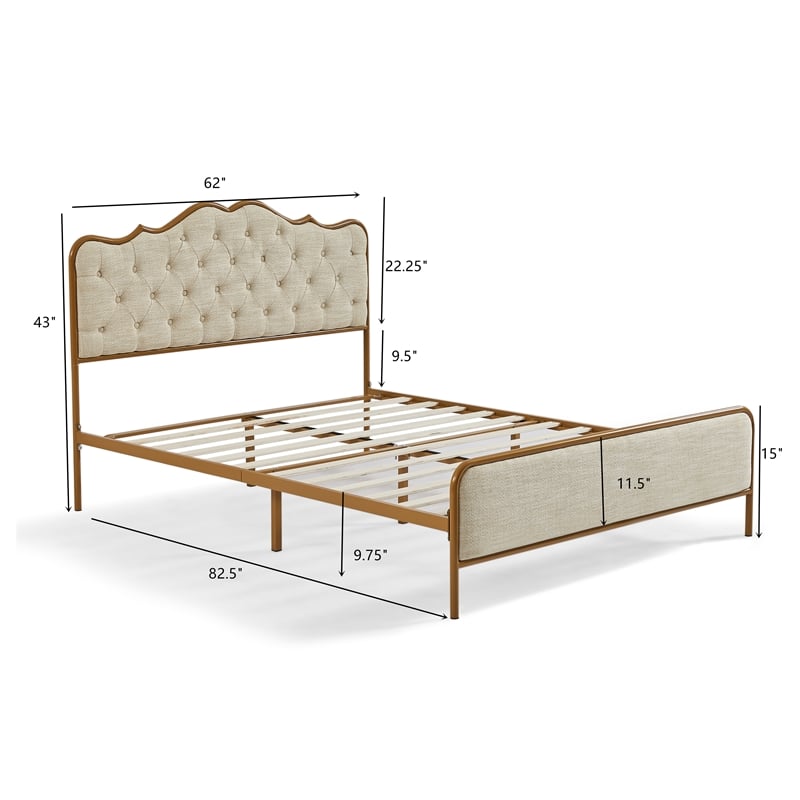 Afuera Living Queen Size Upholstered Platform Bed in Light Camel