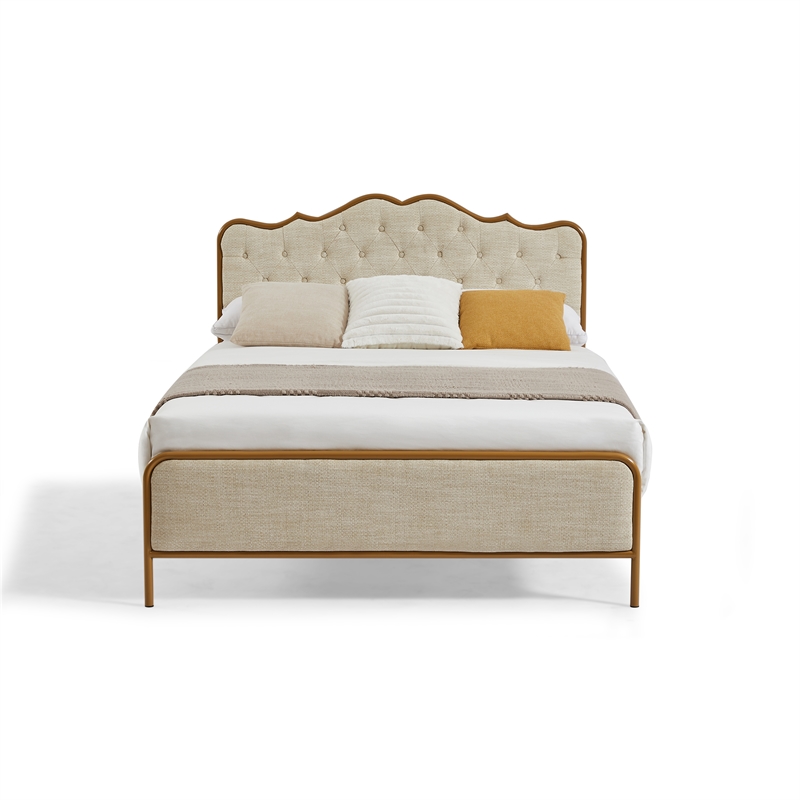 Afuera Living Queen Size Upholstered Platform Bed in Light Camel