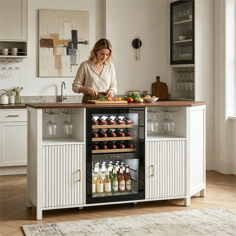 Afuera Living 53-Inch White Coffee Bar Cabinet with Mini Fridge Space