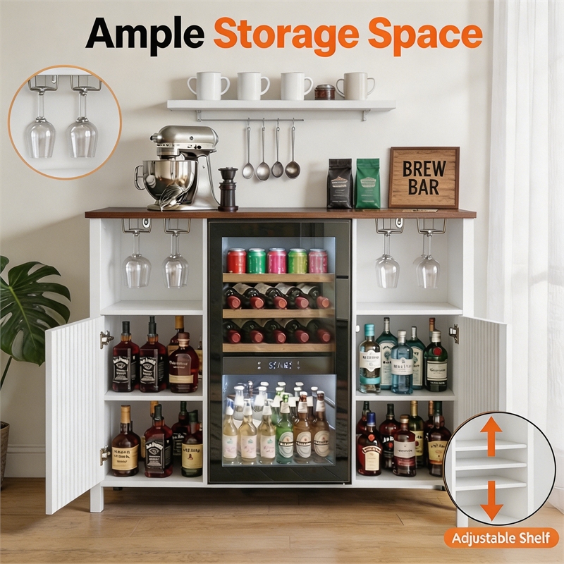 Afuera Living 53-Inch White Coffee Bar Cabinet with Mini Fridge Space