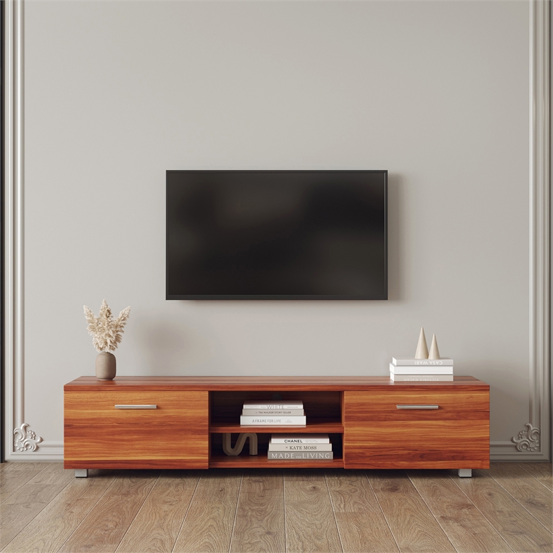 Afuera Living Walnut TV Stand for 70-Inch TVs with 2 Cabinets