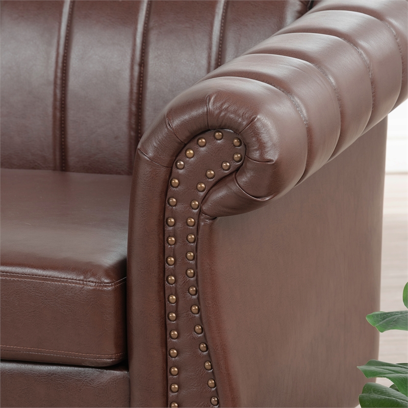 Afuera Living 84-Inch Rolled Arm Chesterfield Sofa in Dark Brown