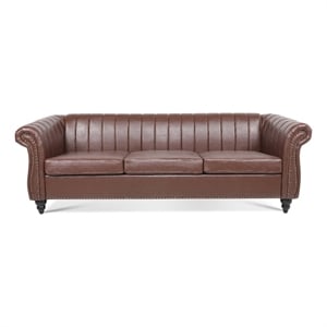 Afuera Living 84-Inch Rolled Arm Chesterfield Sofa in Dark Brown