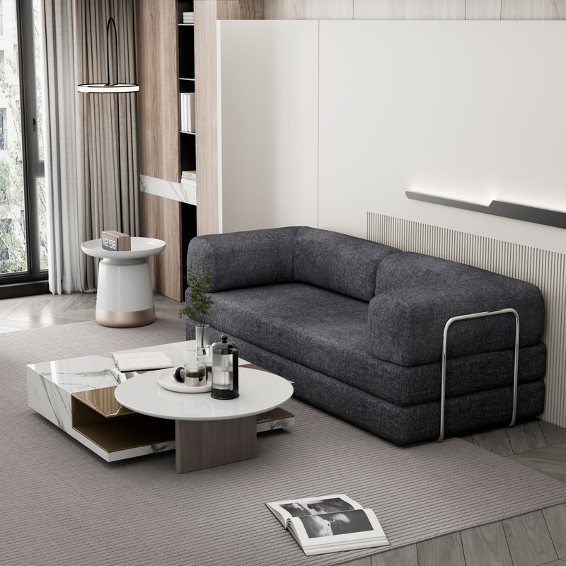Afuera Living Dark Grey Chenille Floor Sofa Set - No Assembly Required