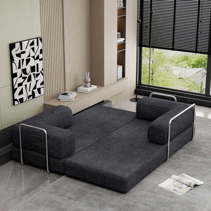 Afuera Living Dark Grey Chenille Floor Sofa Set - No Assembly Required
