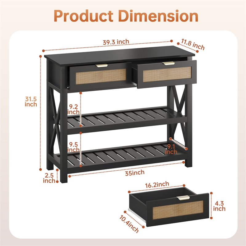 Afuera Living 39-Inch Black Entryway Table with Rattan Drawers