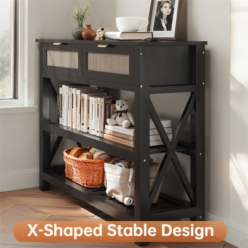 Afuera Living 39-Inch Black Entryway Table with Rattan Drawers