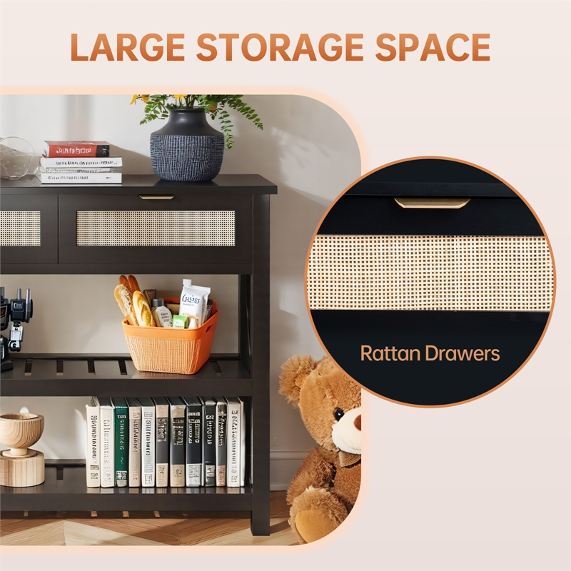 Afuera Living 39-Inch Black Entryway Table with Rattan Drawers