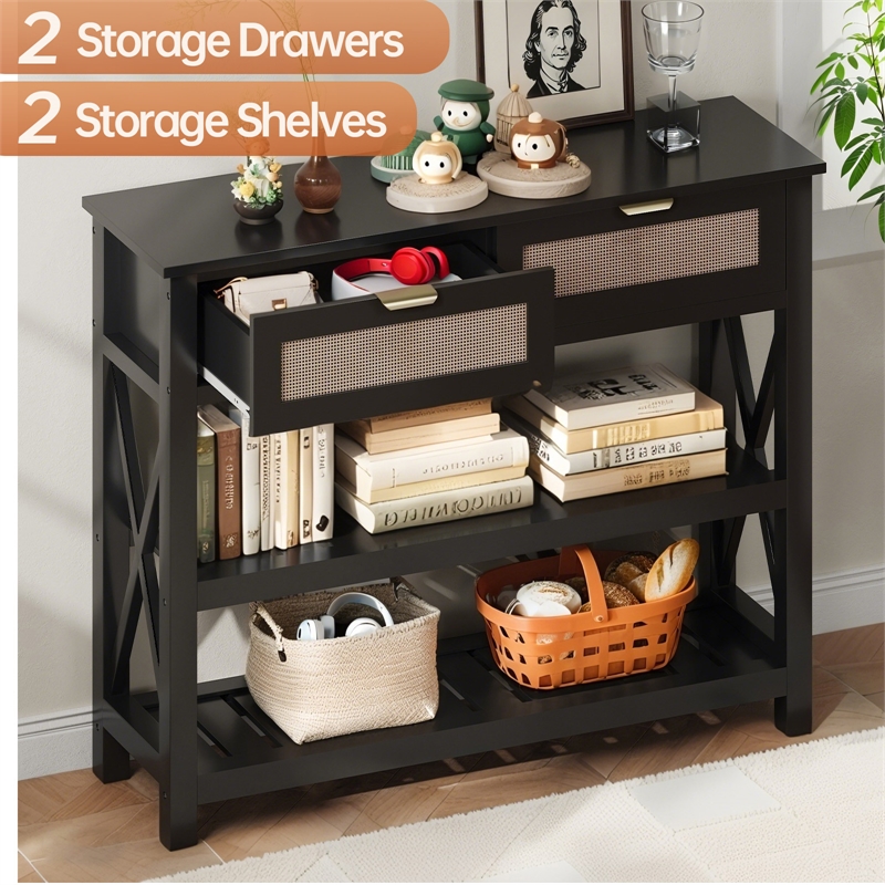 Afuera Living 39-Inch Black Entryway Table with Rattan Drawers