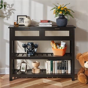 Afuera Living 39-Inch Black Entryway Table with Rattan Drawers