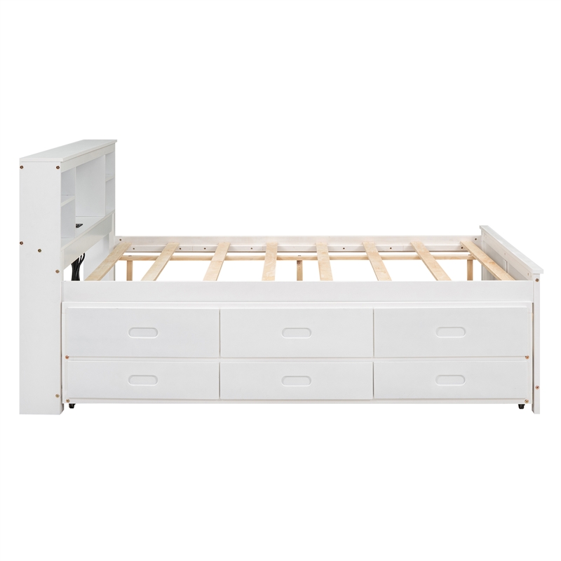 Afuera Living Full Platform Bed with Storage Headboard in White