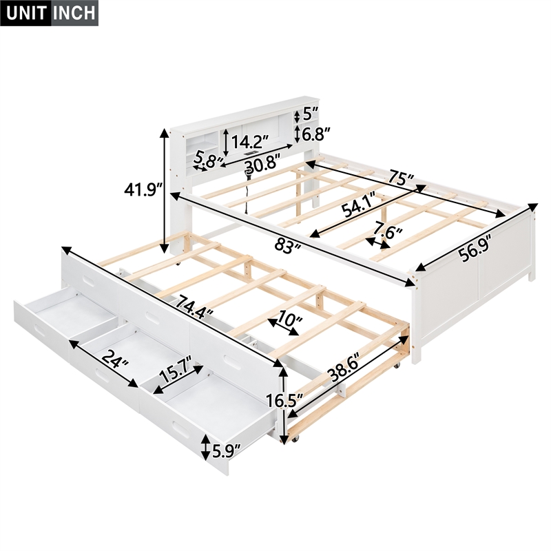 Afuera Living Full Platform Bed with Storage Headboard in White
