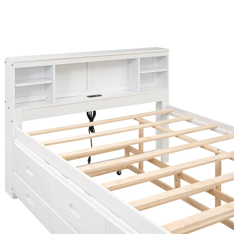 Afuera Living Full Platform Bed with Storage Headboard in White