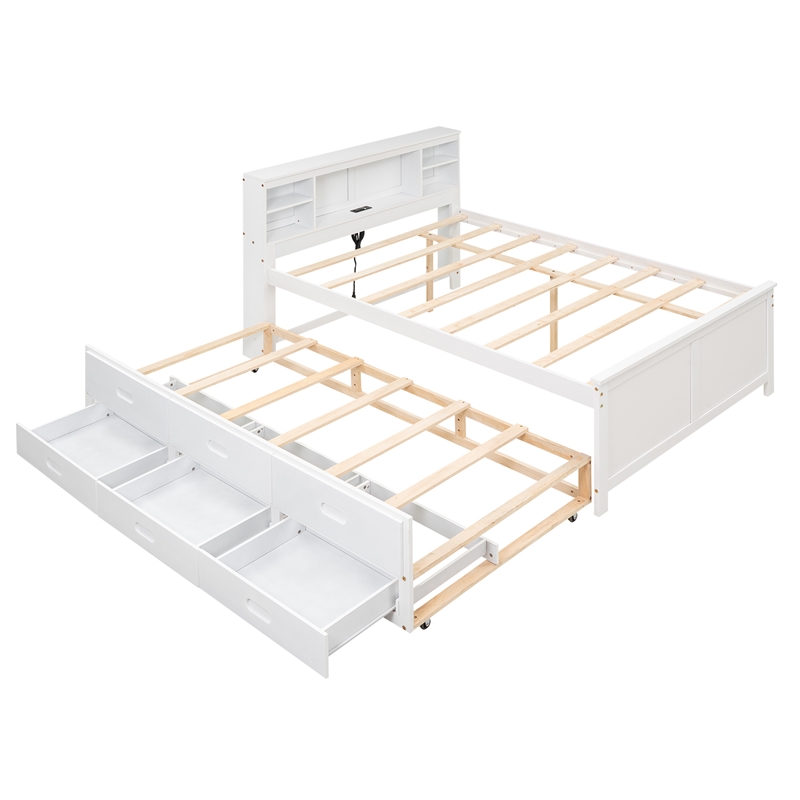 Afuera Living Full Platform Bed with Storage Headboard in White