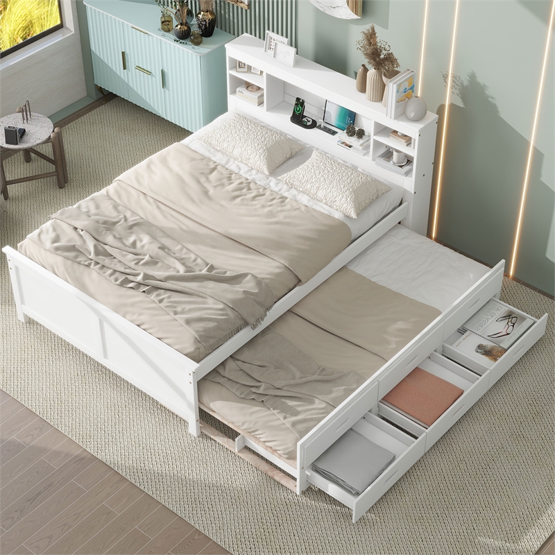 Afuera Living Full Platform Bed with Storage Headboard in White