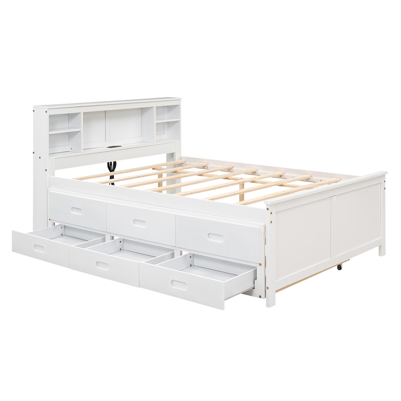 Afuera Living Full Platform Bed with Storage Headboard in White