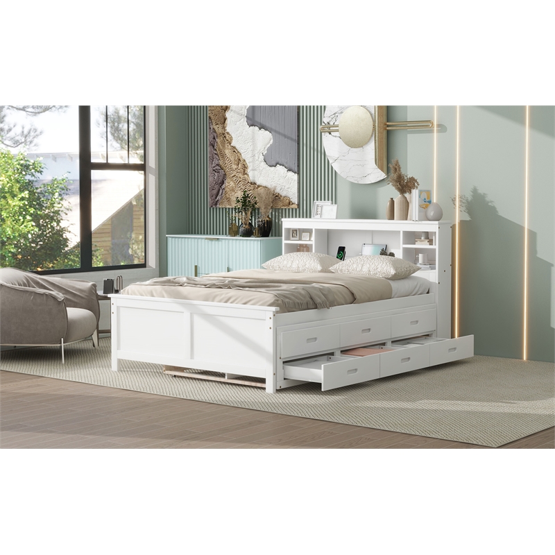 Afuera Living Full Platform Bed with Storage Headboard in White