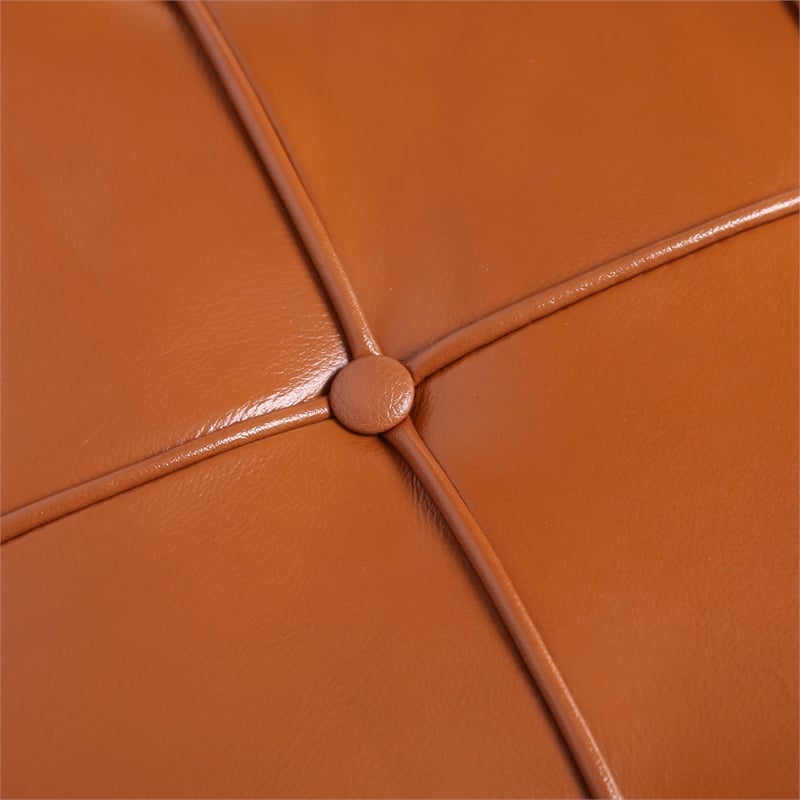 Afuera Living Contemporary Amber Tufted Leather Ottoman with Steel Frame