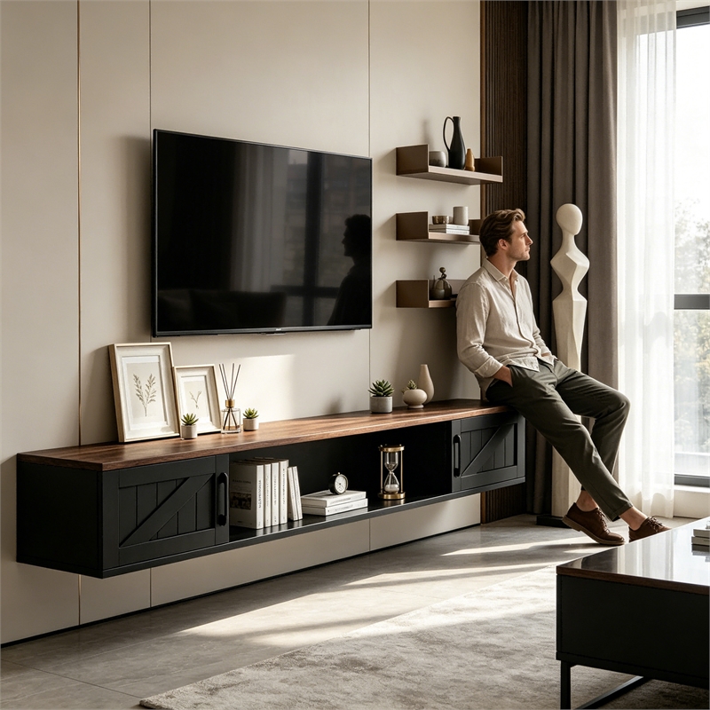 Afuera Living 80-Inch Black Floating TV Stand for TVs up to 80 Inch
